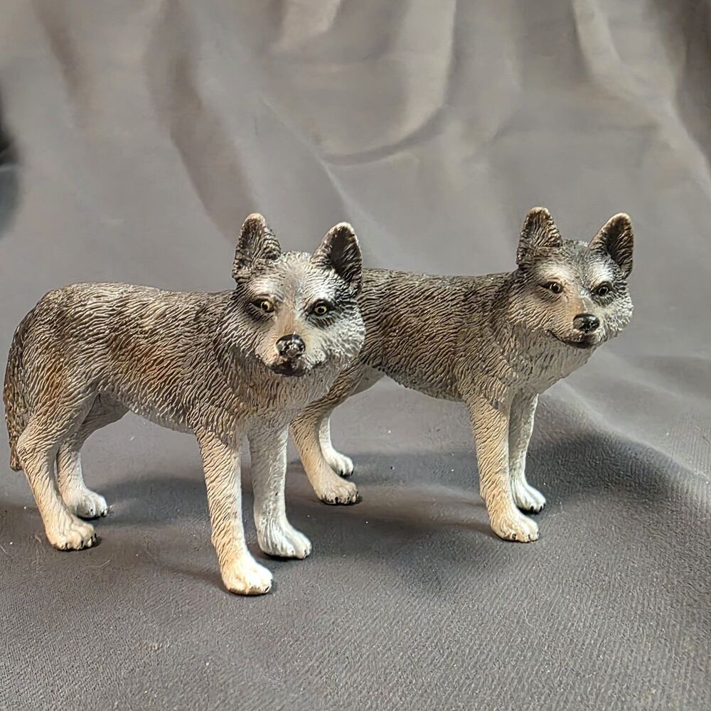Schleich Gray Wolf Figures Lot of 2 Wildlife Animal Figurines